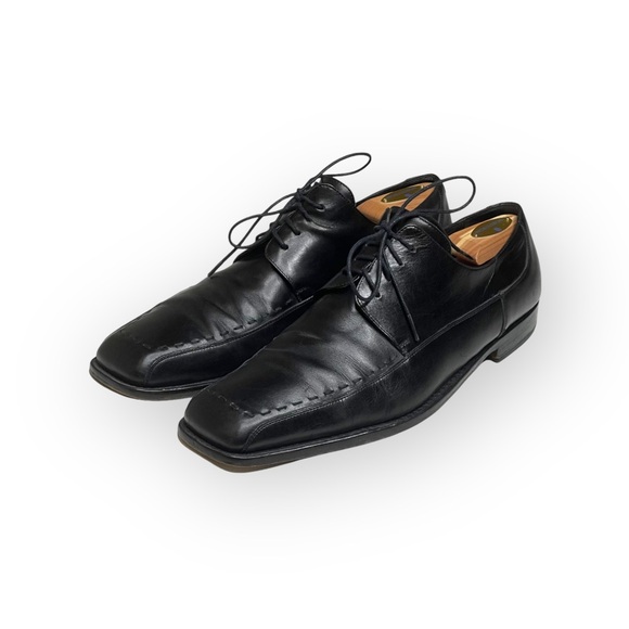Luxe: Mezlan ♔ Square Toe Stitched Lace Up Dress Shoes ♔ Black Leather ♔ 11.5 ♔ - Picture 6 of 16